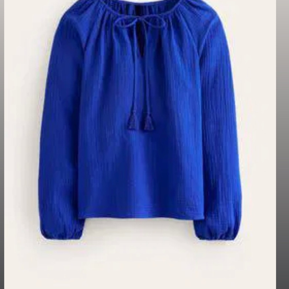 Boden Blue Long Sleeve Tie Front Blouse
